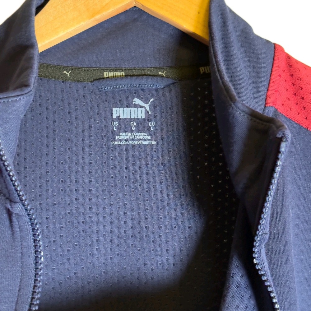 Puma Long Sleeve Track Jacket Navy Men's Size Large Full Zip Solid Pocket Top - Picture 5 of 12